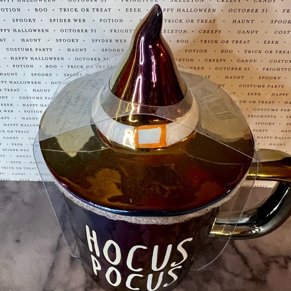 Halloween Hocus Pocus Iridescent Mug with Witch Hat Lid Purples Blues Gold - Picture 3 of 6